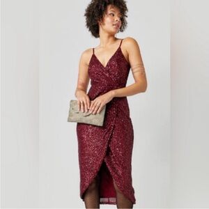 NEW Women’s Blue Rain Burgundy Sequin Midi Dress- small